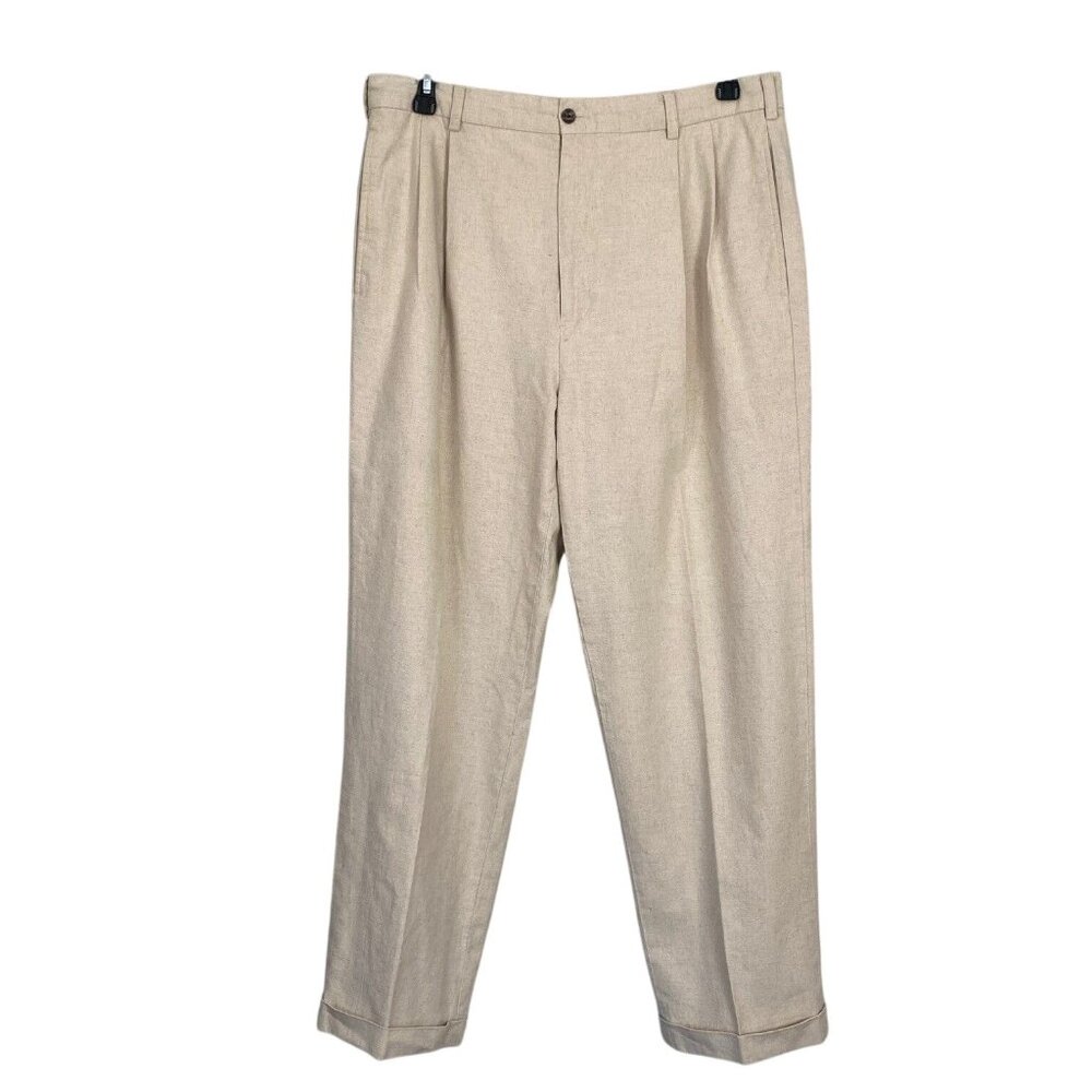 VTG Izod Lenin Off White Dress Pants Mens 36 X 30 Cuffed Hems Coastal Resort